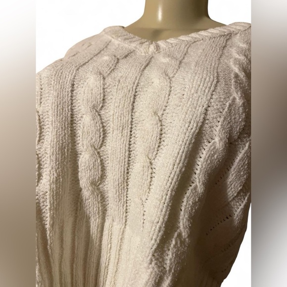 Poof Apparel Cream V-Neck Cable Knit Sweater - Picture 6 of 6